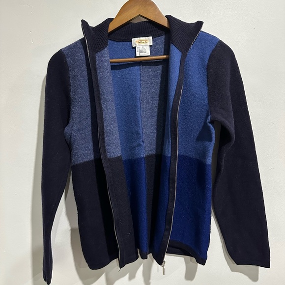 TALBOTS Vintage 100% Wool Blue Colorblock Patchwork Zip Up Sweater Size M - Picture 4 of 6